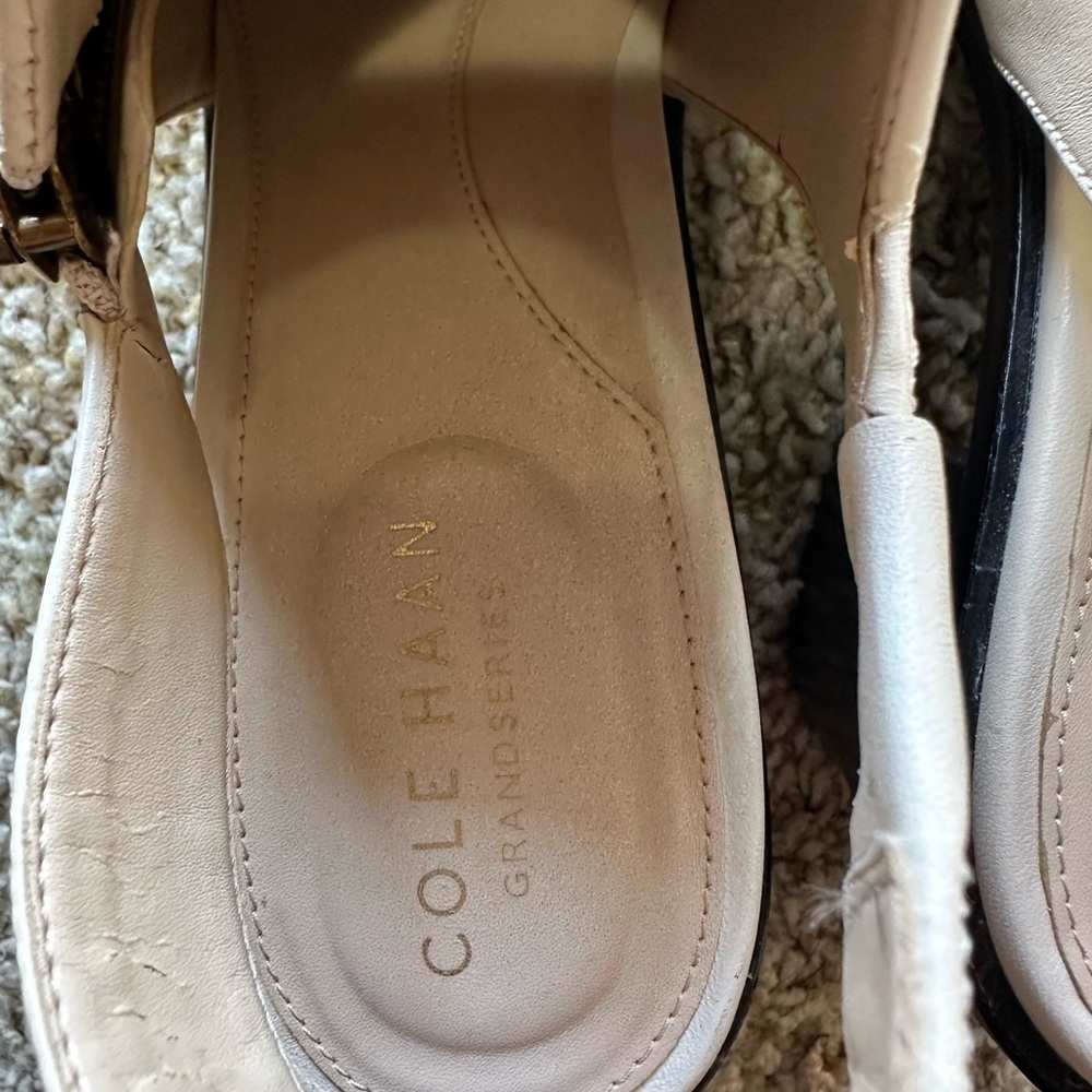 Cole Haan White Leather Chunky Block Heel Slingback Pointed Toe Boots Business - Picture 10 of 10